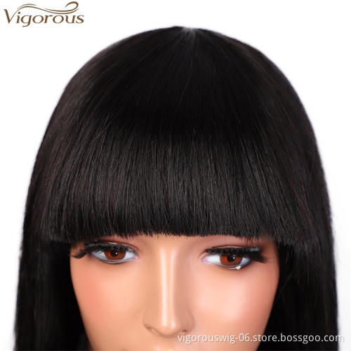 Vigorous High Quality Short Bob With Flat Bangs Wigs12 Inches Straight Black Human hair Wigs for White Women Wholesale Price